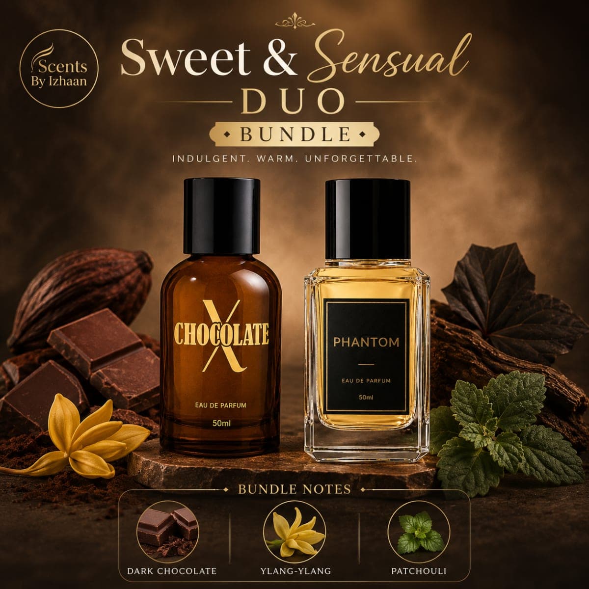Sweet & Sensual Duo - X Chocolate + Phantom - Edible Darkness – Unisex Perfume Bundle